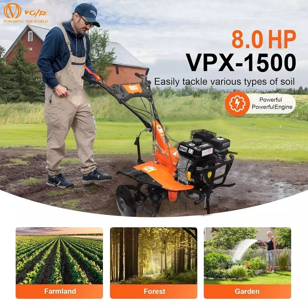 VOLTZ Heavy Duty Agriculture Cultivator 8 HP Petrol Engine with High Metal 32 Blades Set, VPX-1500