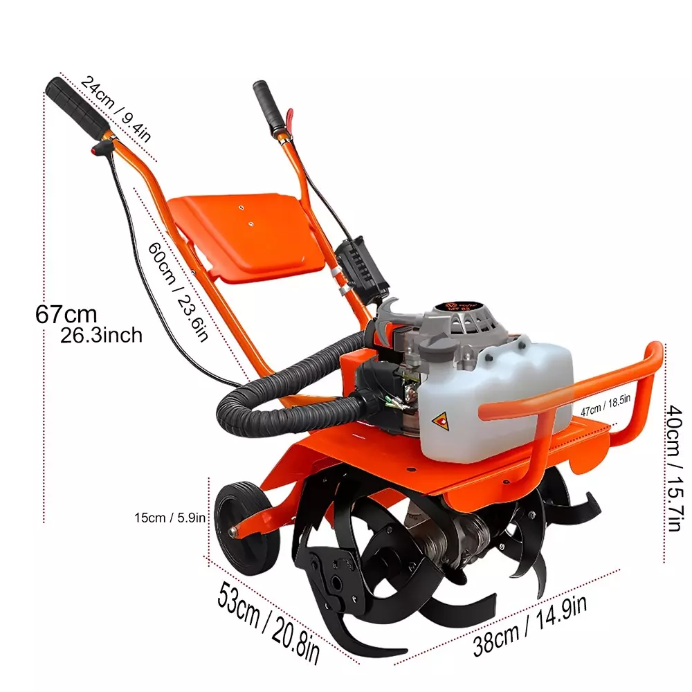 Voltz Farming Mini Tiller 4 Stroke Torque Engine 3 HP Fuel Power 2 Stroke Petrol Engine 63 cc Orange for Agricultural Use, MT-63