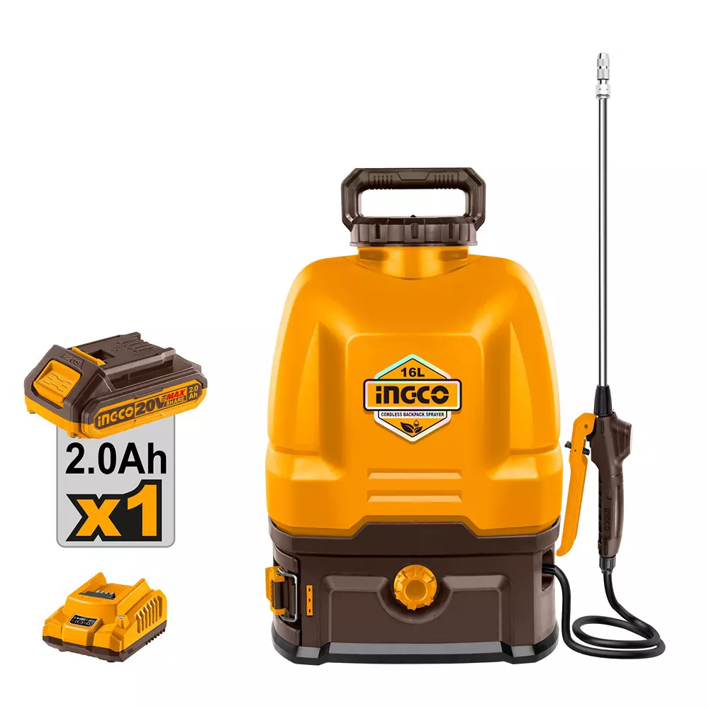 Ingco Cordless Sprayer 16 L Capacity, 1.35 LPM Spray Flow Rate and 5 Bar Pressure, CSPLI20162 (With Battery & Charger)