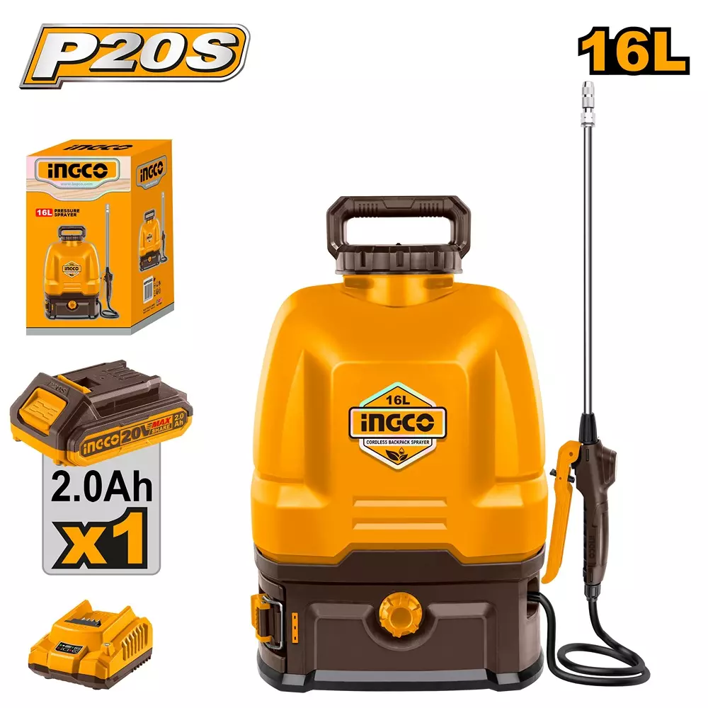 Ingco Cordless Sprayer 16 L Capacity, 1.35 LPM Spray Flow Rate and 5 Bar Pressure, CSPLI20162 (With Battery & Charger)