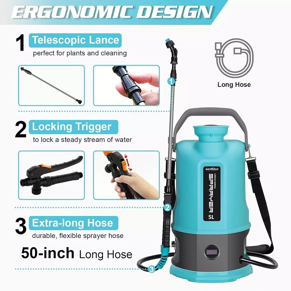 neptune-battery-powered-garden-sprayer-5-l-tank-capacity-2-type-nozzles-with-adjustable-shoulder-strap