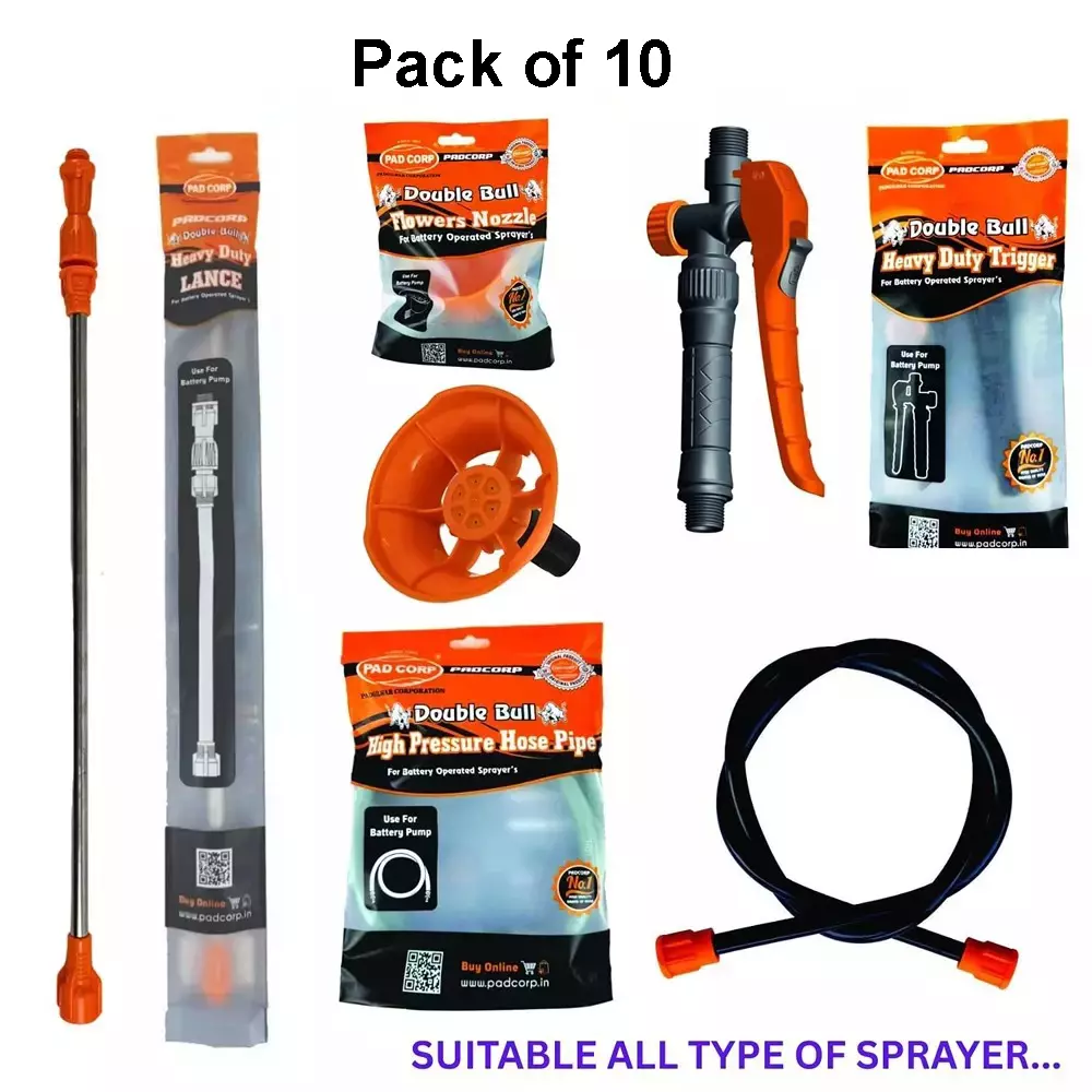 PAD CORP Premium Pipe + Trigger + Lance + Nozzle 45 cm to 80 cm Extendable Plastic (Pack of 10 Kit)