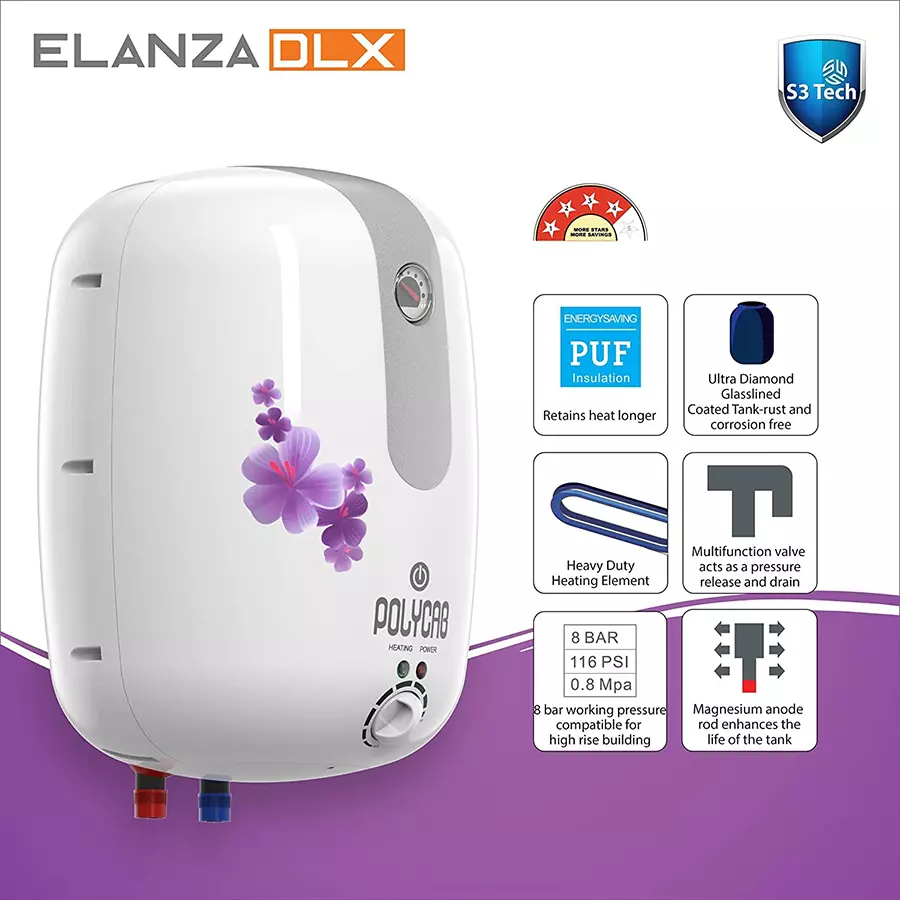 Buy Polycab Elanza DLX 25 L White Storage Water Geyser HWHSVPB014P Online  in India at Best Prices