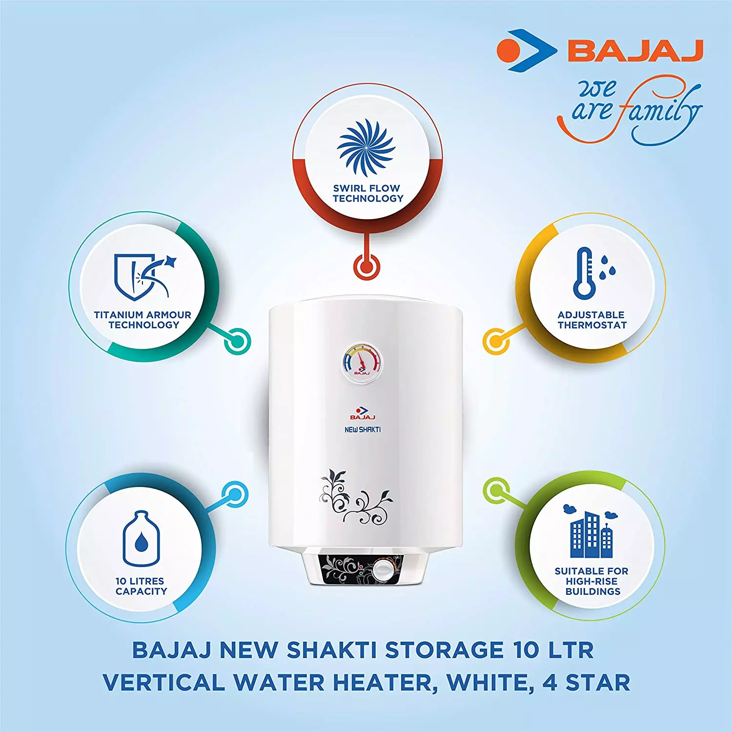 Buy Bajaj New Shakti Glasslined 10 L White Storage Water Geyser 150741  Online in India at Best Prices