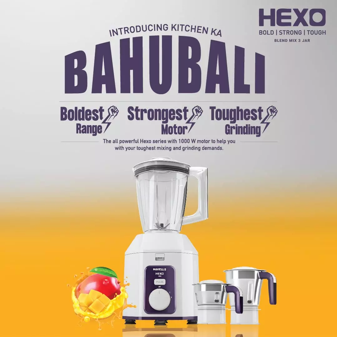 Havells Hexo Blend 1000 W Juicer Mixer Grinder With 3 Jar (White and Purple), GHFMGCBV100