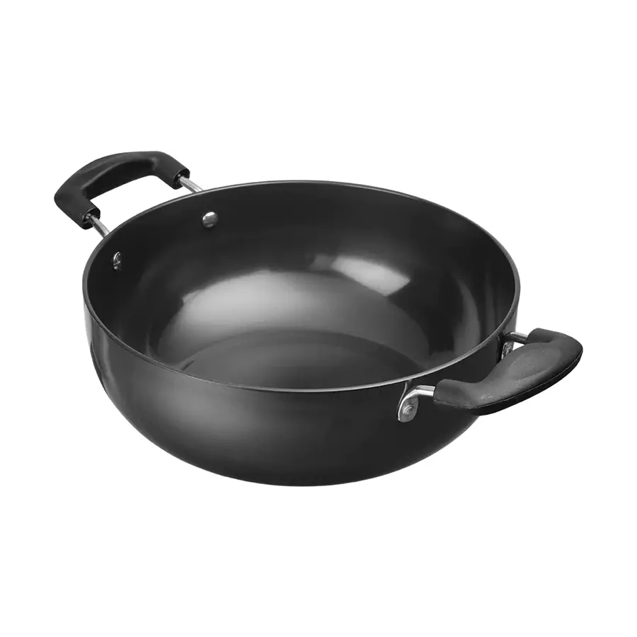 Vinod Black Pearl Deep Kadai – 2,1 L Wok Mit Glasdeckel, 3,25 Mm Stark, Für Gasherde