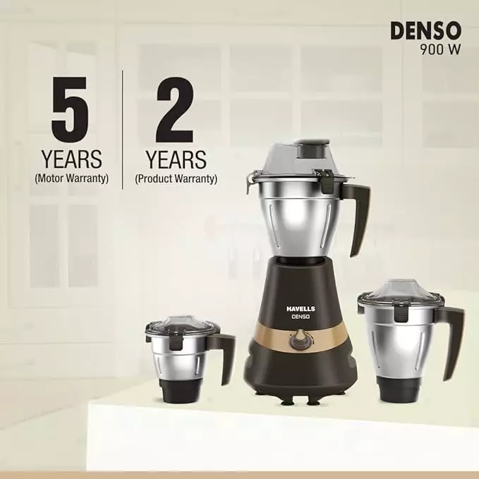 Havells Denso MG Denso 900 W 3 Jar Juicer Mixer Grinder Dark Brown, GHFMGEDK090