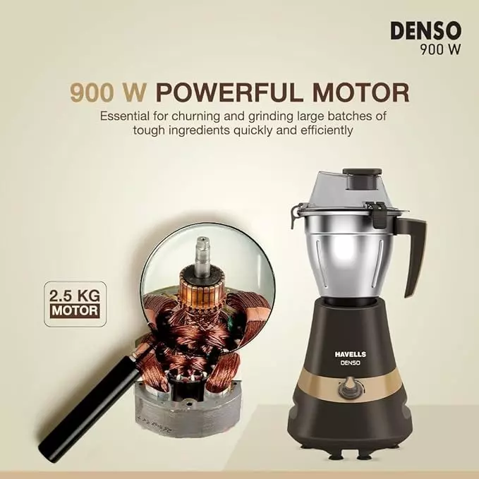 Havells Denso MG Denso 900 W 3 Jar Juicer Mixer Grinder Dark Brown, GHFMGEDK090
