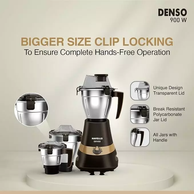 Havells Denso MG Denso 900 W 3 Jar Juicer Mixer Grinder Dark Brown, GHFMGEDK090