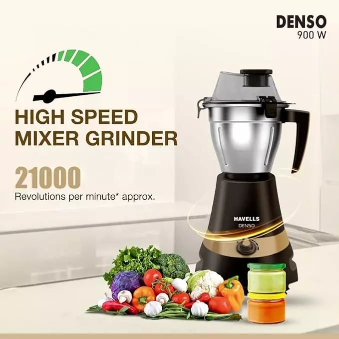 Havells Denso MG Denso 900 W 3 Jar Juicer Mixer Grinder Dark Brown, GHFMGEDK090