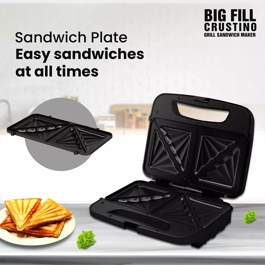 Havells 900 W Crustino Big Fill Sandwich Maker Black, GHCSTECK090