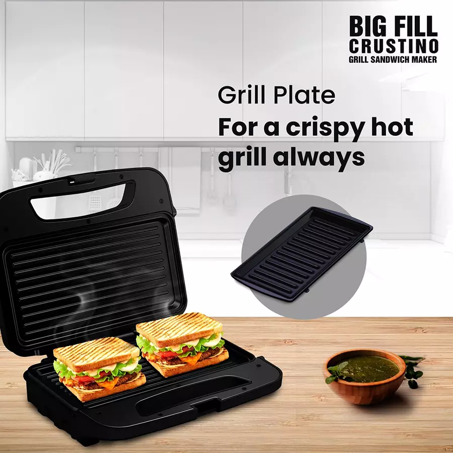 Havells 900 W Crustino Big Fill Sandwich Maker Black, GHCSTECK090