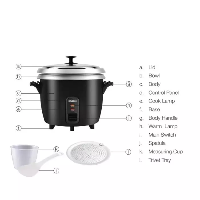 Havells ‎RISO Plus 700 W 1.8 L Rice Cooker Black, GHCRCDCK070