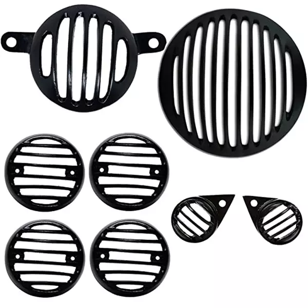 AllExtreme EXREC8P Head Light Grill Cover Set with Tail Lamp, Indicator, Pivot Eyes Cup Compatible for Royal Enfield Bullet (Black)