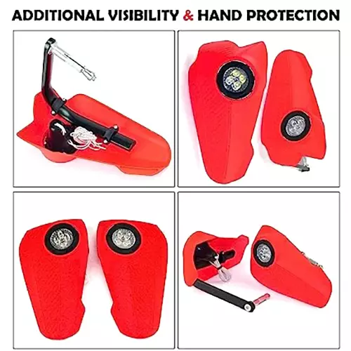 AllExtreme EXVHGB1  22.2 mm (7/8 inch) Red Bike Handlebar Protector Wind Hand Guard with 8 W Vision Lamb