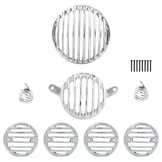 AllExtreme EXPHS2 Silver PVC Head Light Grill Cover Set with Tail Lamp, Indicator Compatible for Bullet Classic