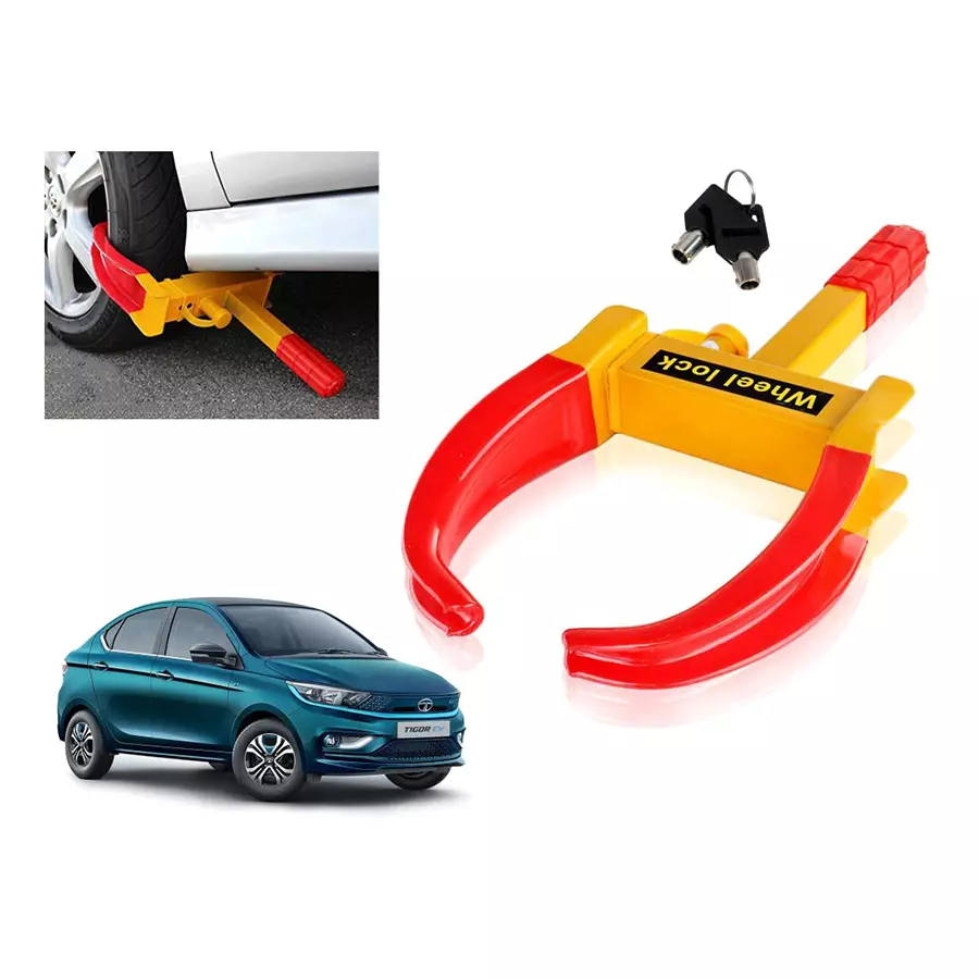 Auto Pearl Adjustable Anti Theft Yellow, Red Wheel Clamp Lock for Tata Tigor 1.05 Revotorq XE