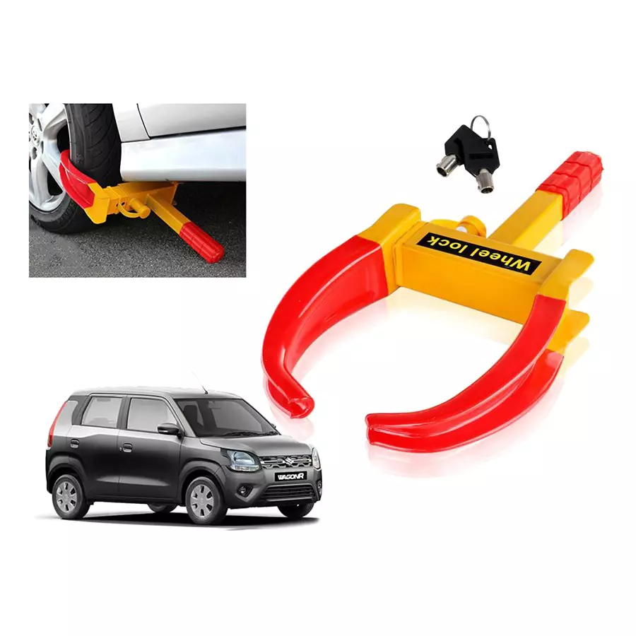 Auto Pearl Security Adjustable Anti Theft Yellow, Red Wheel Clamp Lock for Maruti Suzuki WagonR LXI