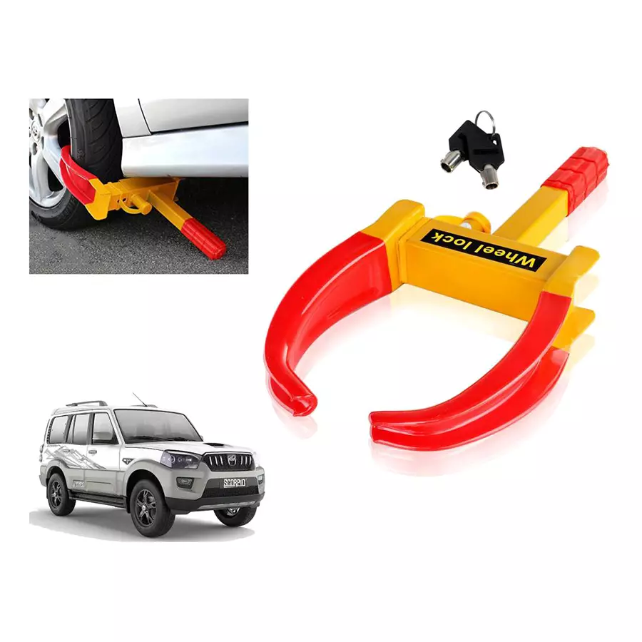 Auto Pearl Security Adjustable Anti Theft Yellow, Red Wheel Clamp Lock for Mahindra Scorpio S4 Plus