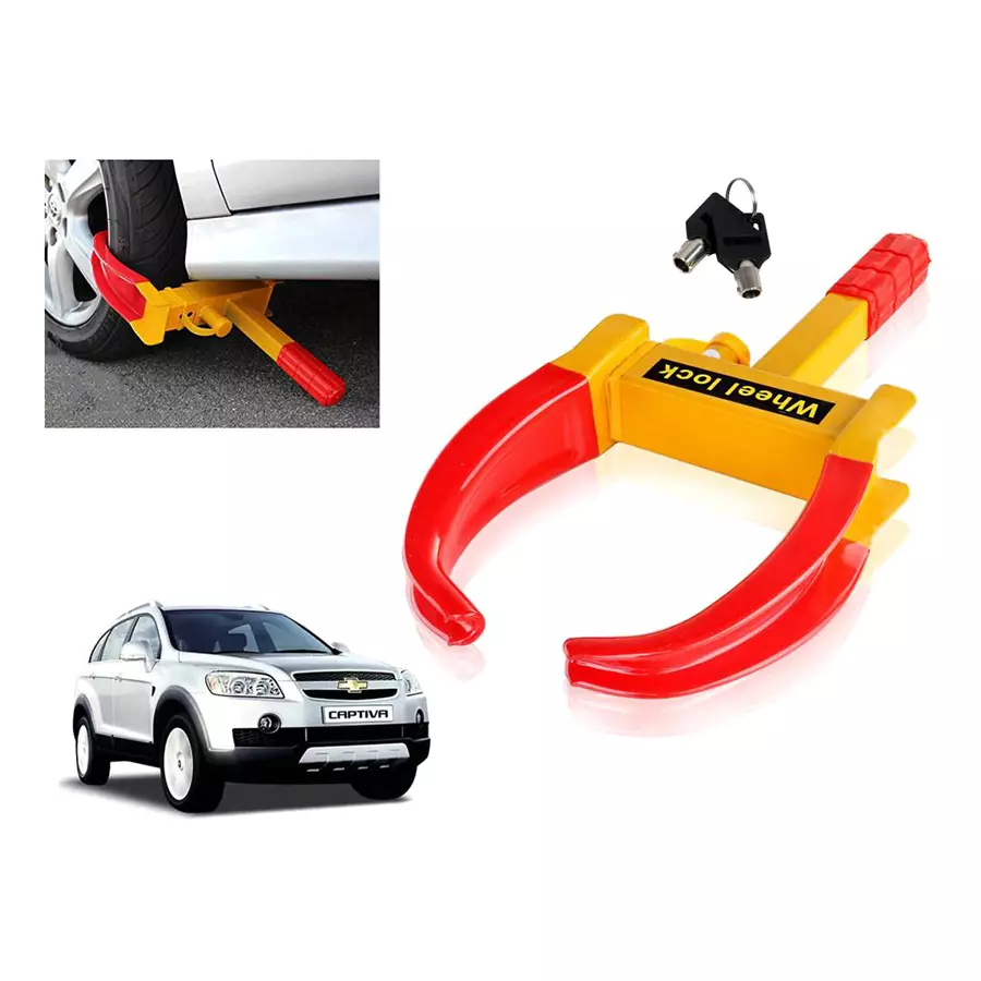 Buy Auto Pearl Adjustable Anti Theft Yellow, Red Wheel Clamp Lock Compatible with Chevrolet Captiva from Industrybuying.com