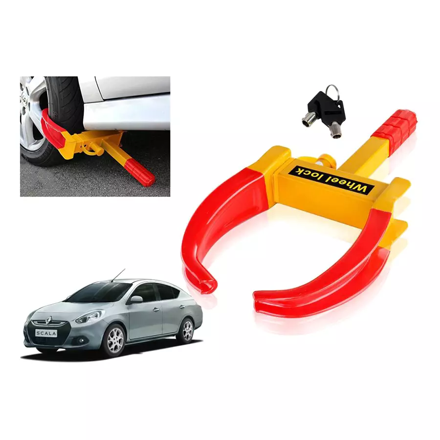 Auto Pearl Adjustable Anti Theft Yellow, Red Wheel Clamp Lock for Mahindra Scorpio mHawk Type-2