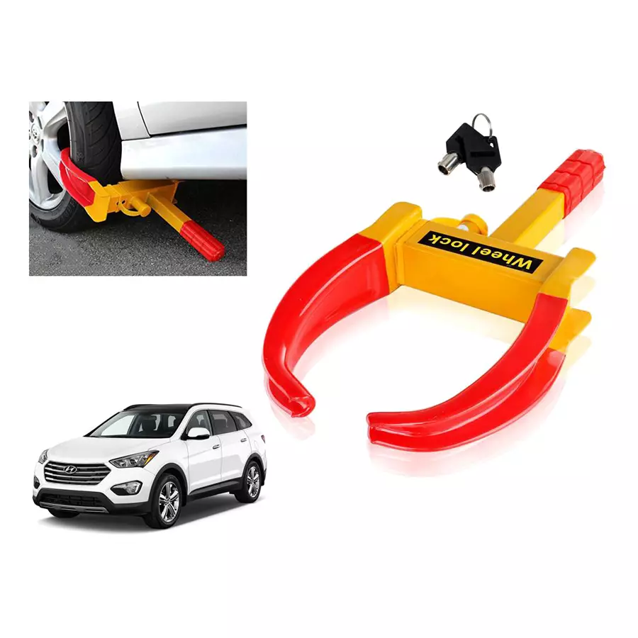 Auto Pearl Adjustable Anti Theft Yellow, Red Wheel Clamp Lock Compatible with Santro