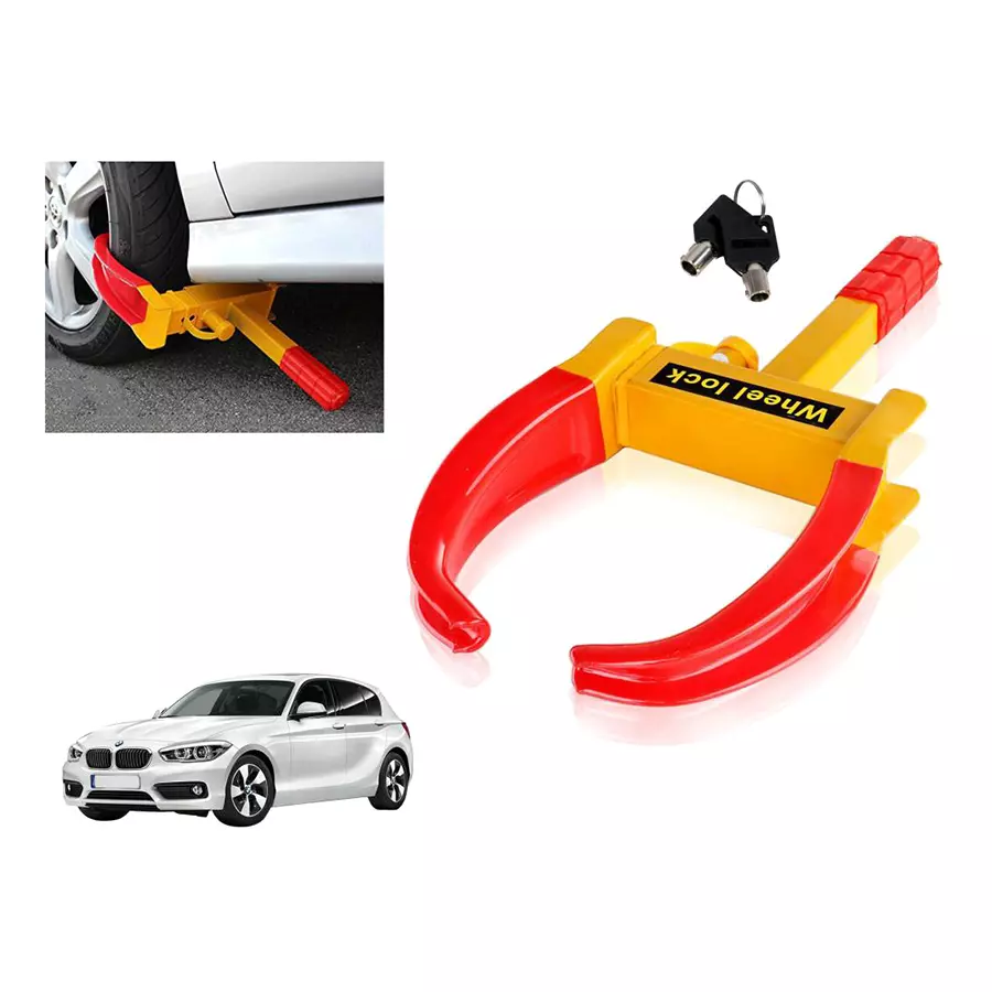 Buy Auto Pearl Claw Type Adjustable Anti Theft Yellow, Red Wheel Clamp Lock for BMW 1 Series from Industrybuying.com