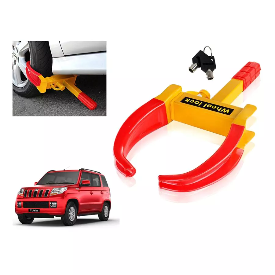 Auto Pearl Claw Type Adjustable Anti Theft Yellow, Red Wheel Clamp Lock for Mahindra TUV 300 Plus P4