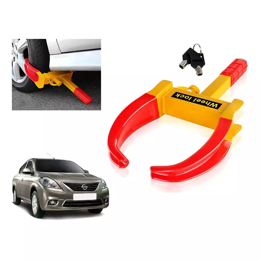 Auto Pearl Claw Type Adjustable Anti Theft Yellow, Red Wheel Clamp Lock for Nissan Sunny (2011-2014)
