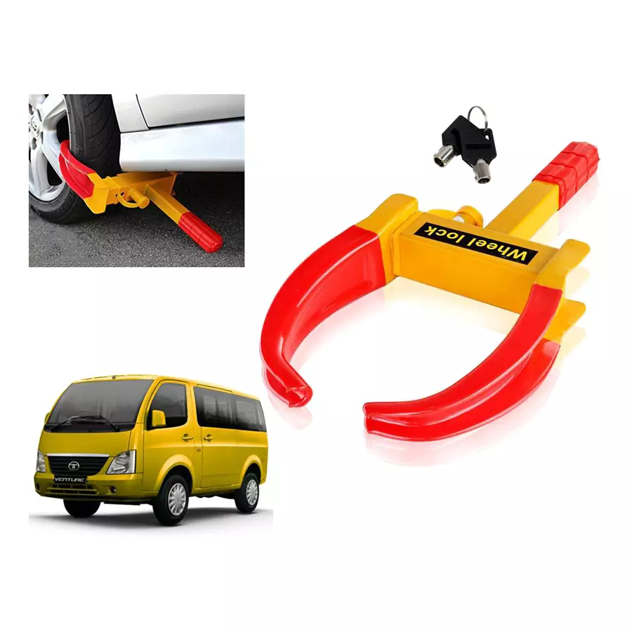 Buy Auto Pearl Adjustable Anti Theft Yellow, Red Wheel Clamp Lock Compatible with Tata Venture GX from Industrybuying.com