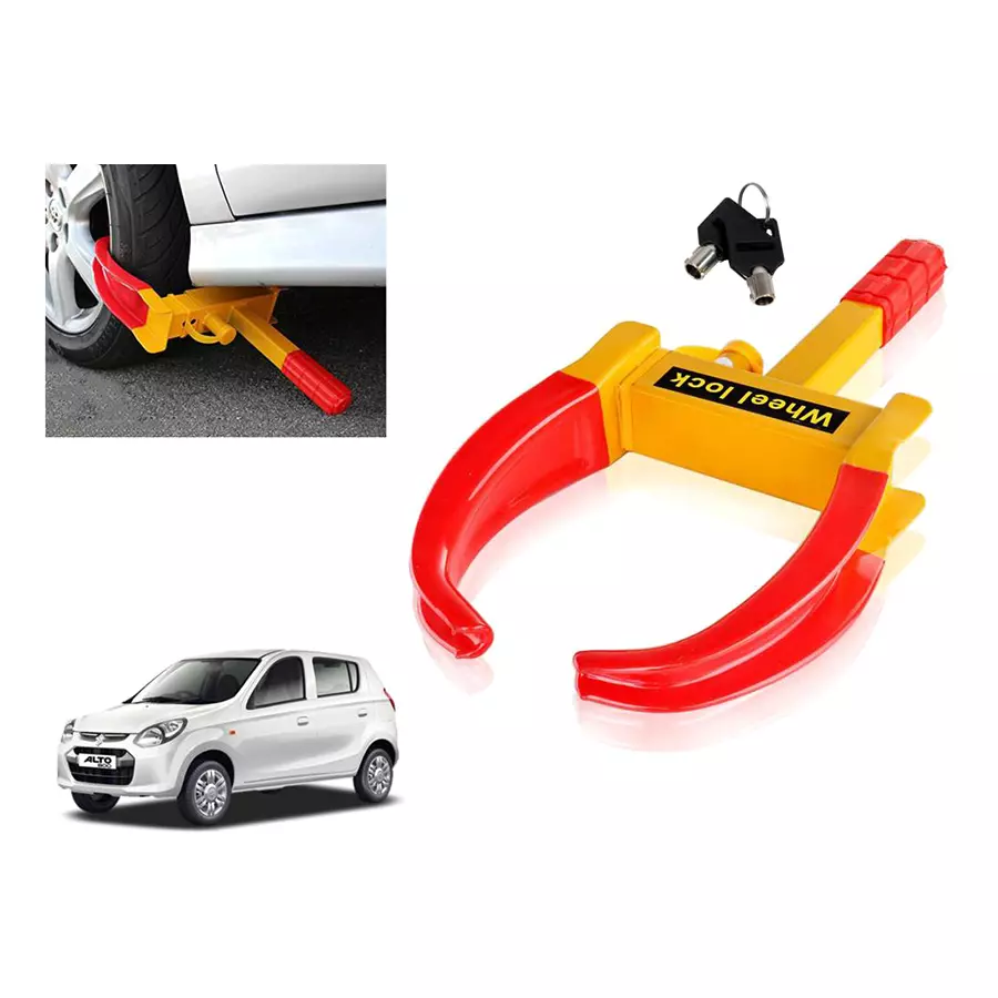 Buy Auto Pearl Claw Type Adjustable Anti Theft Yellow, Red Wheel Clamp Lock for Maruti Suzuki 800 from Industrybuying.com