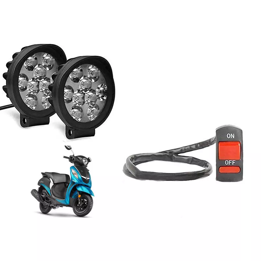 Cartronics 9 Round Cap LED Fog Light With On/Off Switch for Yamaha Fascino (Set of 2 Pcs)