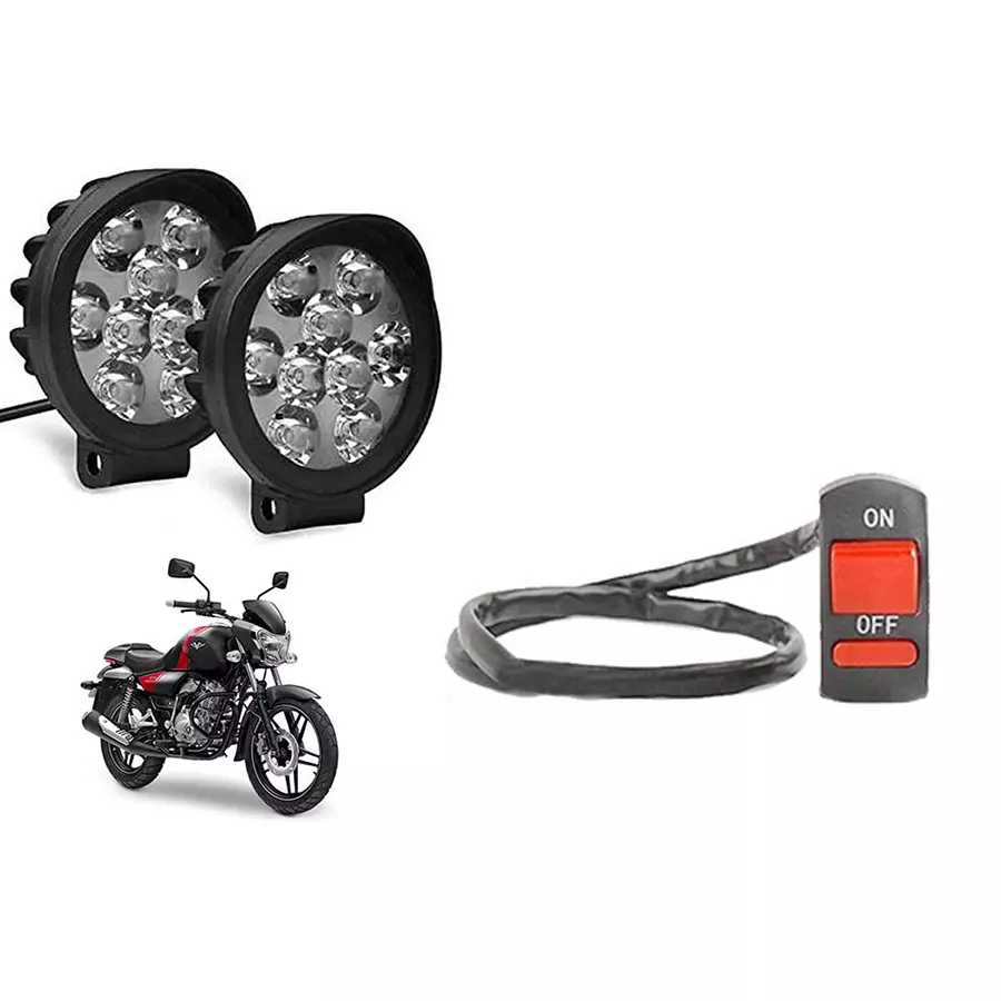 Cartronics 9 Round Cap LED Fog Light With On/Off Switch for Bajaj V15 (Set of 2 Pcs)