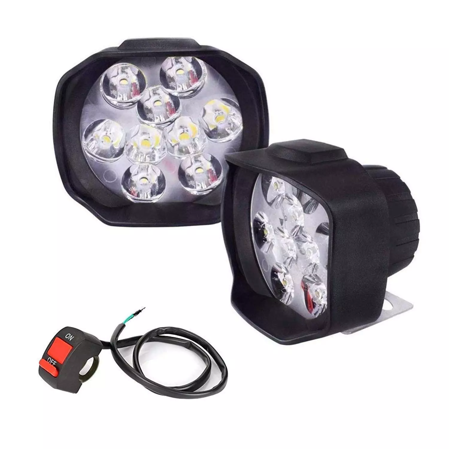 AllExtreme EXL5FWS Imported 9 LED Fog Light Spot Beam Waterproof Heavy Duty Pod Driving Work Lamp with Handlebar Switch for Motorcycle Bike Car and SUV (15W, White Light, 2 PCS, 6 Months Warranty)