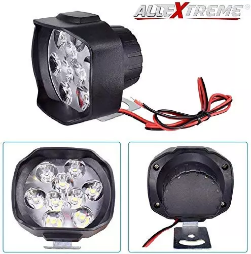 AllExtreme EXL5FWS Imported 9 LED Fog Light Spot Beam Waterproof Heavy Duty Pod Driving Work Lamp with Handlebar Switch for Motorcycle Bike Car and SUV (15W, White Light, 2 PCS, 6 Months Warranty)