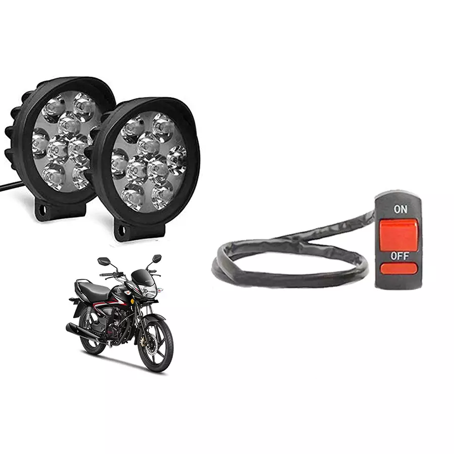 Cartronics 9 Round Cap LED Fog Light With On/Off Switch for Honda CB Shine(Set of 2 Pcs)