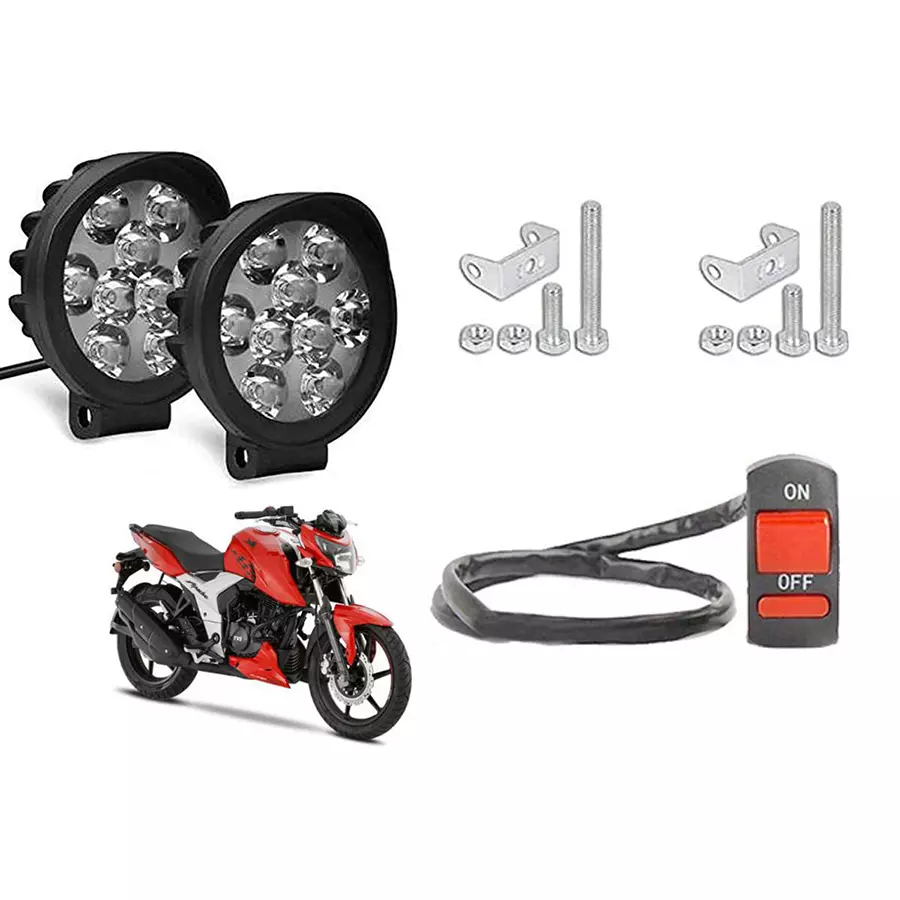Cartronics 9 Round Cap LED Fog Light With On/Off Switch for TVS Apache RTR 160 4 V(Set of 2 Pcs)