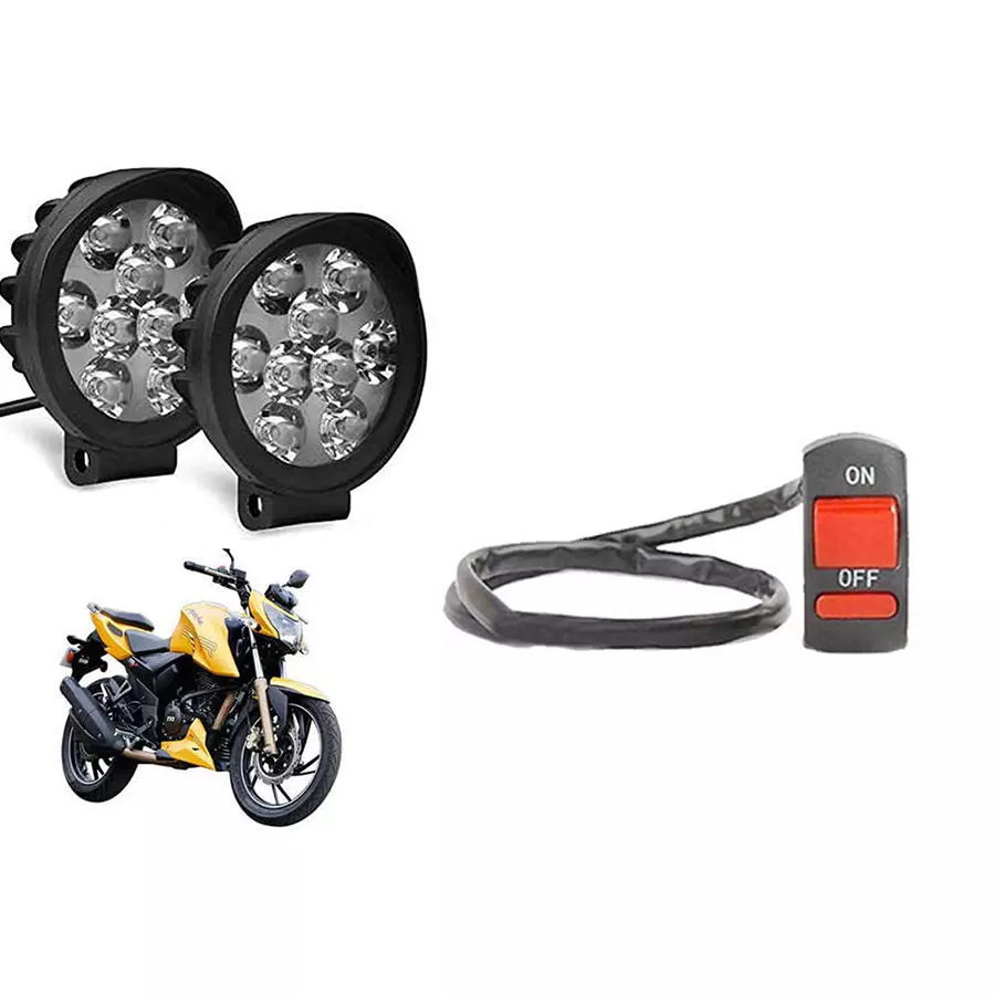 Cartronics 9 Round Cap LED Fog Light With On/Off Switch for TVS Apache RTR 200 4 V (Set of 2 Pcs)