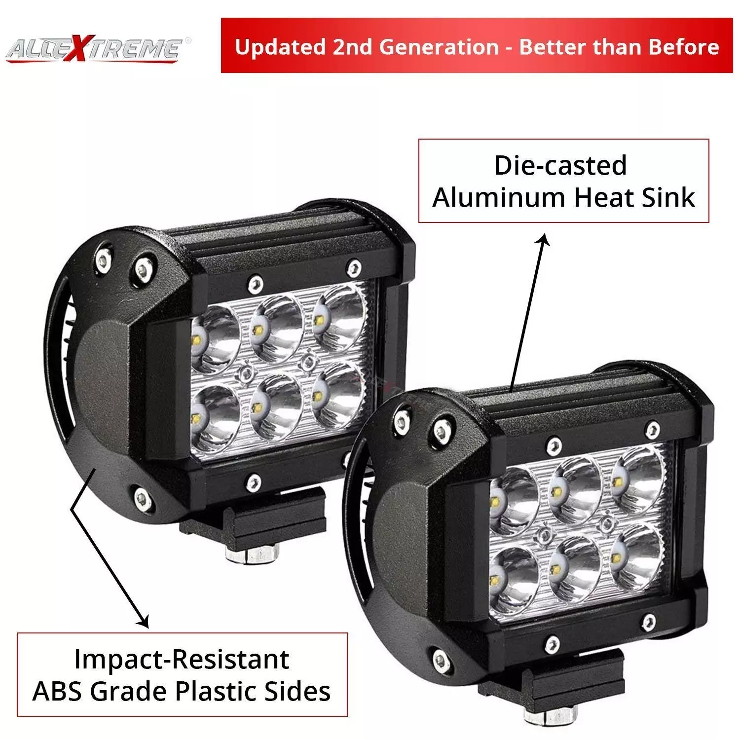 Allextreme 6 Led Fog Light For Cars,Off Road Vehicle, Truck, 4Wd, Suv, Atv - Smd Cree Headlight 10-30V, 18W, Pack Of 2 (Without Switch)