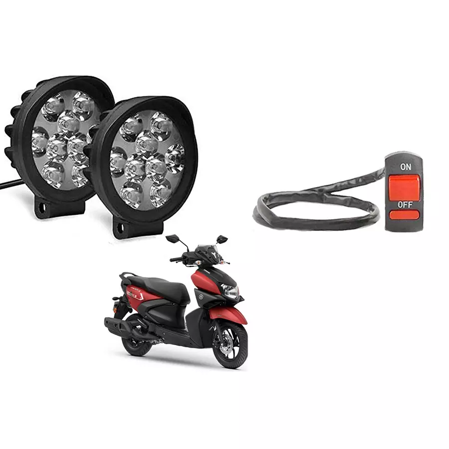 Cartronics 9 Round Cap LED Fog Light With On/Off Switch for Yamaha Ray ZR 125 (Set of 2 Pcs)