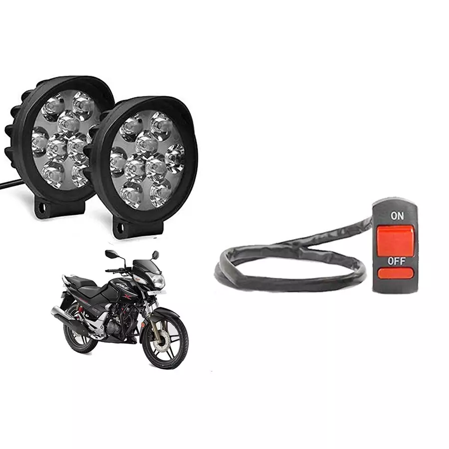 Cartronics 9 Round Cap LED Fog Light With On/Off Switch for Hero Xtreme 2005 (Set of 2 Pcs)