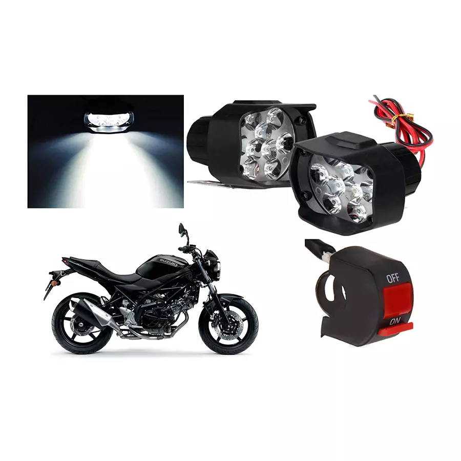 Cartronics 9 Led Shilon Fog Light White With On/Off Swich For Suzuki SV650