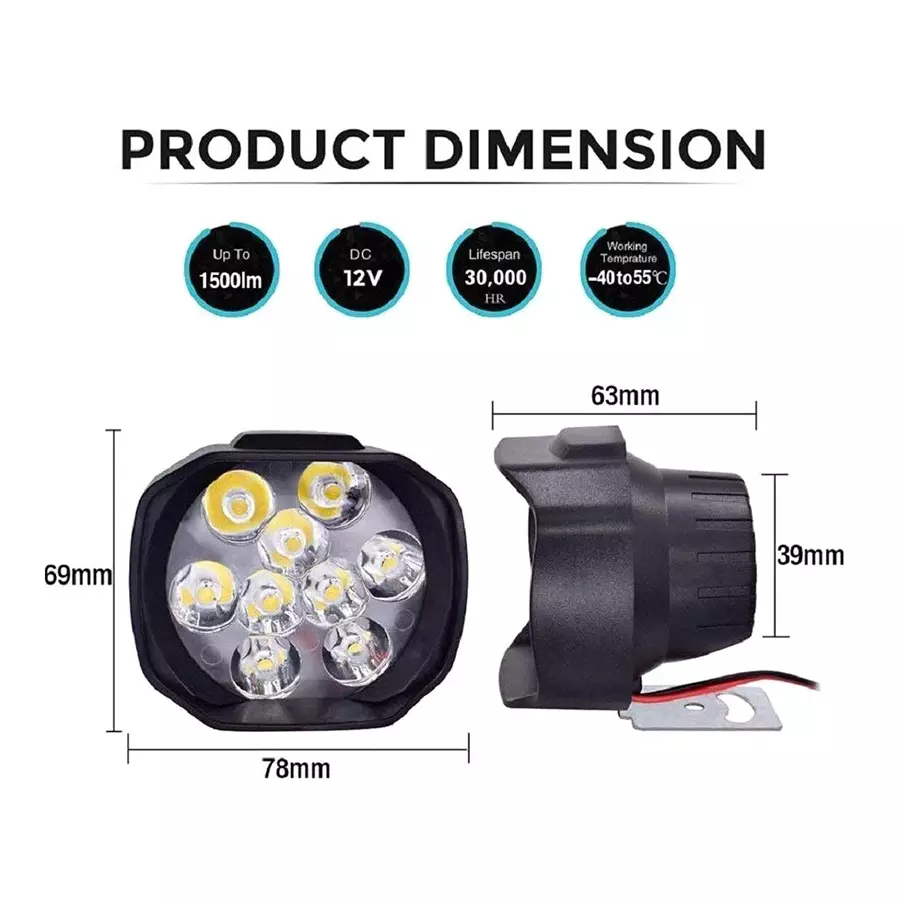 Cartronics 9 Led Shilon Fog Light White With On/Off Swich For Suzuki SV650