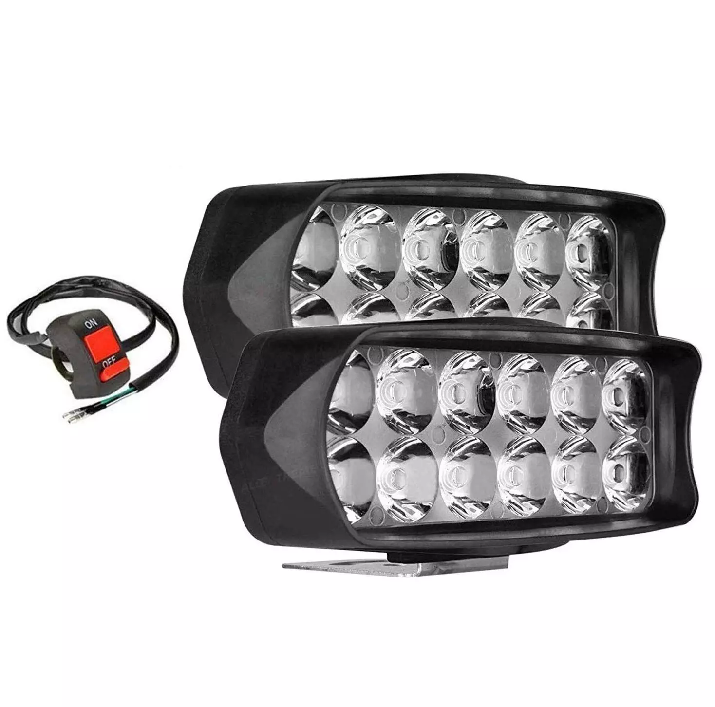 AllExtreme EXL22S2 Imported Universal 12 LED Fog Light Off/On Road Driving Work Lamp with  22.2 mm (7/8 Inch) Handlebar Switch for Bike Cars and Motorcycle (18W, White Light, 2 PCS, 6 Months Warranty)