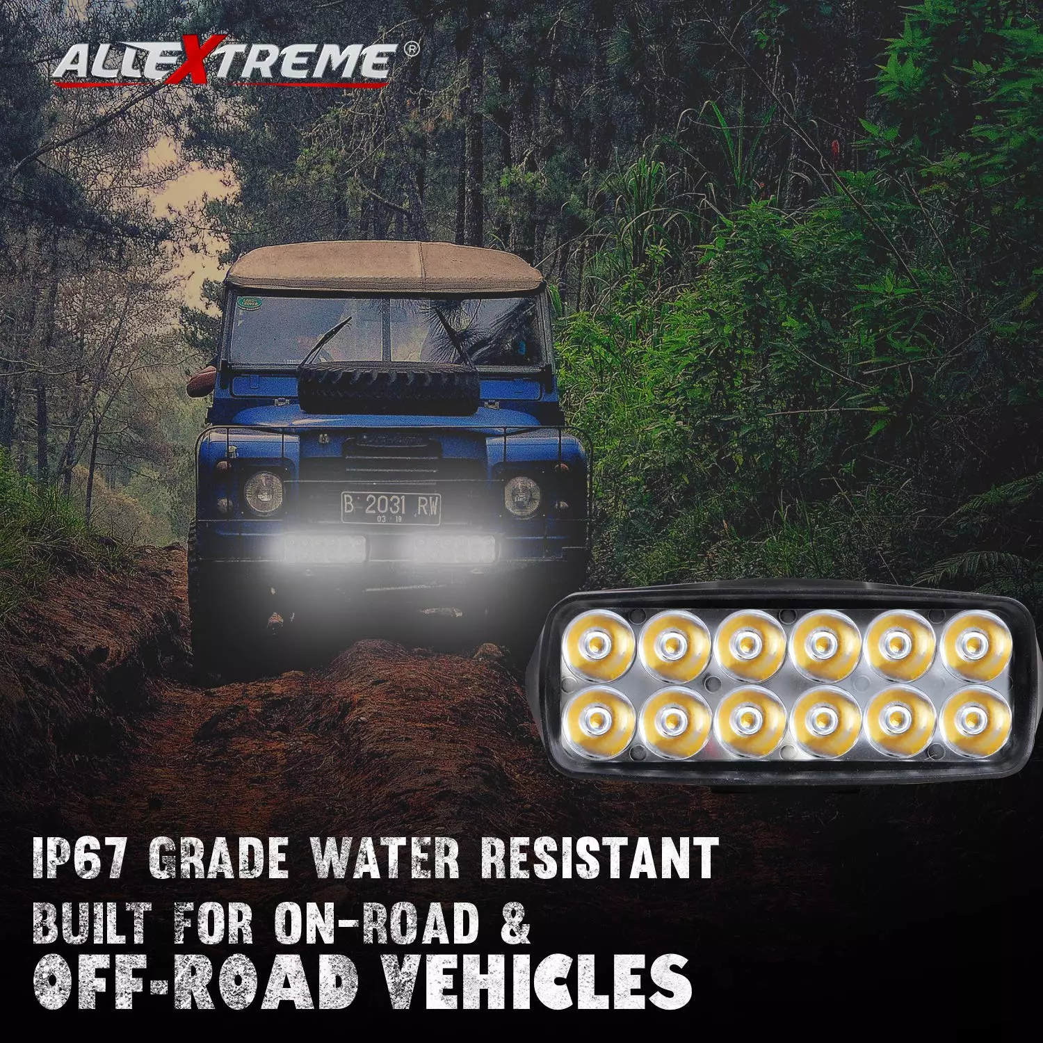 AllExtreme EXL22S2 Imported Universal 12 LED Fog Light Off/On Road Driving Work Lamp with  22.2 mm (7/8 Inch) Handlebar Switch for Bike Cars and Motorcycle (18W, White Light, 2 PCS, 6 Months Warranty)