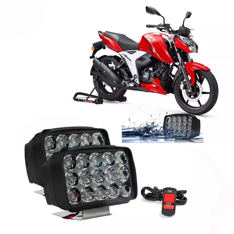 Cartronics 15  LED Fog Light With On/Off Switch  for TVS Apache RTR 160 4V (Set of 2 Pcs)