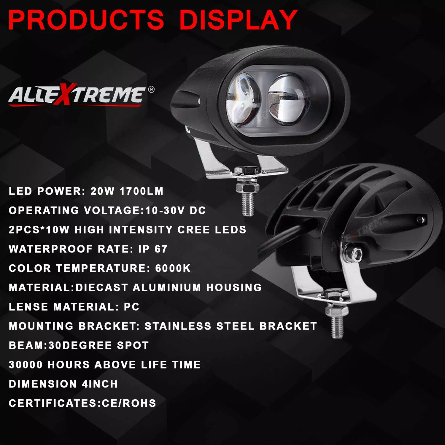 AllExtreme EX2OFW2 2 LED Oval Projector Fog Light 20W- White Set of 2