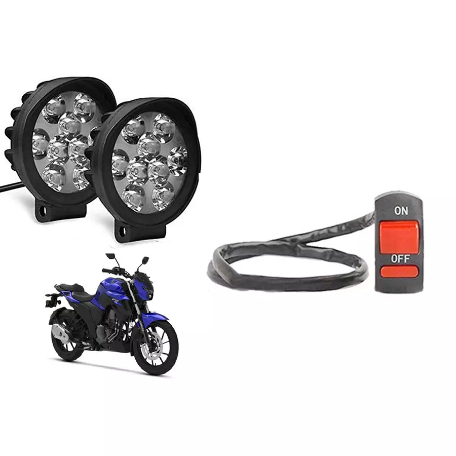 Cartronics 9 Round Cap LED Fog Light With On/Off Switch for Yamaha FZS 25 (Set of 2 Pcs)