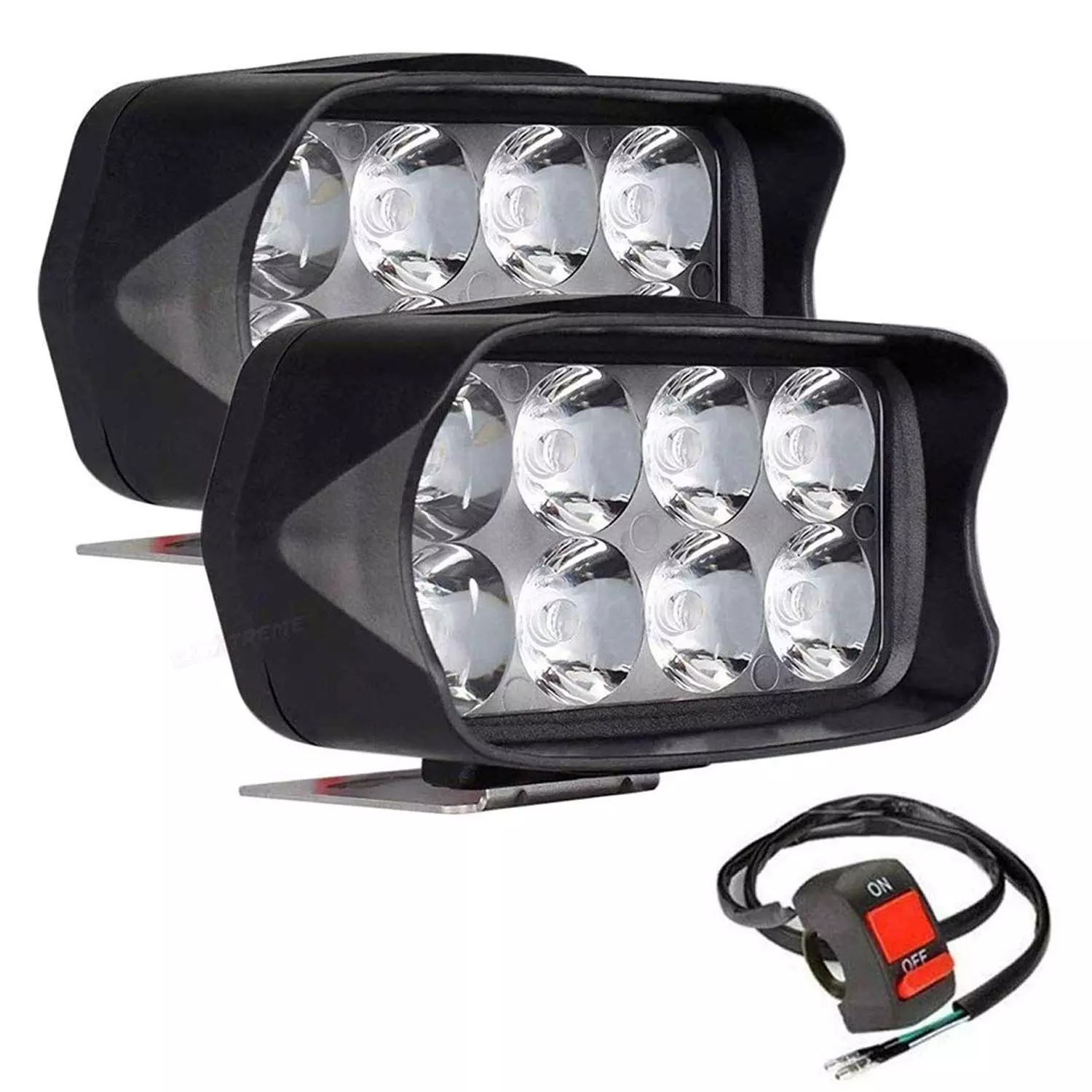 Allextreme EXL21S2 Imported Universal 8 LED Fog Light Off/On Road Driving Work Lamp with Handlebar Switch for Bike Cars and Motorcycle (12W, White Light, 2 PCS, 6 Months Warranty)