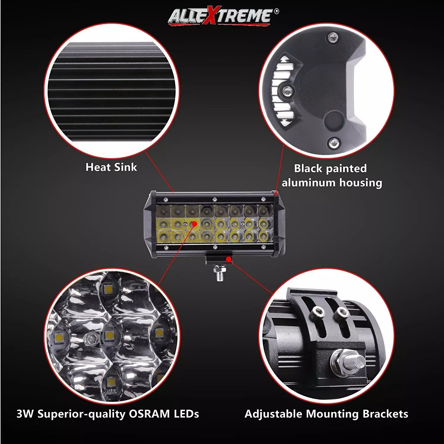 Allextreme Heavy Duty Upgraded Version 24 Led Fog Light / Work Light Bar Spot Beam Off Road Driving Lamp 1 Pcs 72W Cree,Pack Of 1